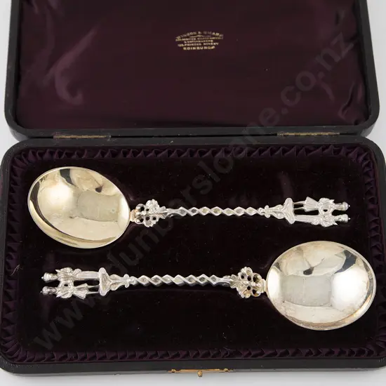 Cased Pair Fancy S/Plate Serving Spoons