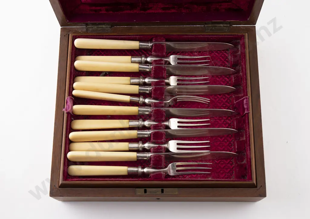 Boxed Set Twelve Late Victorian Dessert Knives & Forks Image 1++