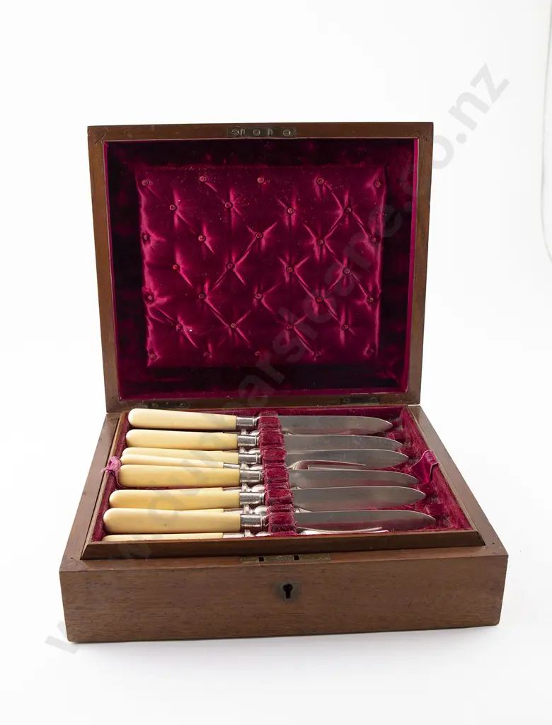 Boxed Set Twelve Late Victorian Dessert Knives & Forks Image 1++
