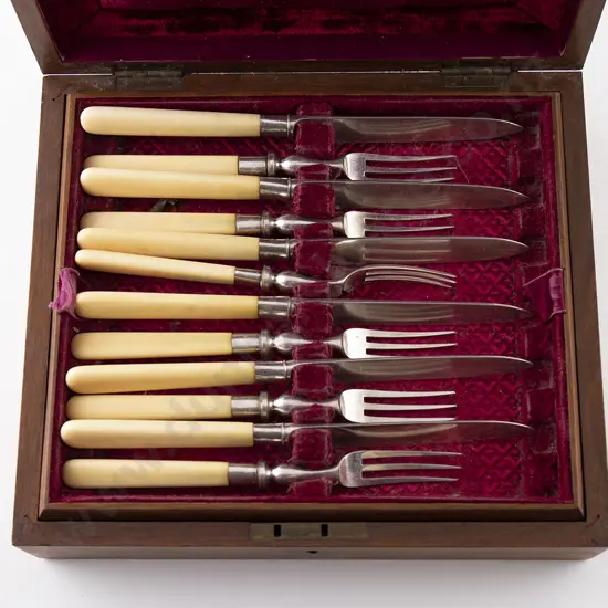 Boxed Set Twelve Late Victorian Dessert Knives & Forks