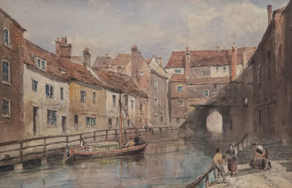 Thomas Fairbourne A 19th Century Canal Scene With Barge Image 1++