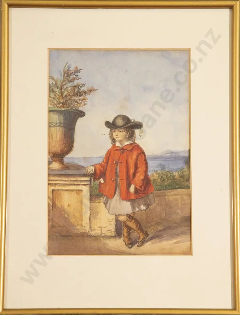 C19th European Watercolour Of A Young Girl On A Terrace Image 1++