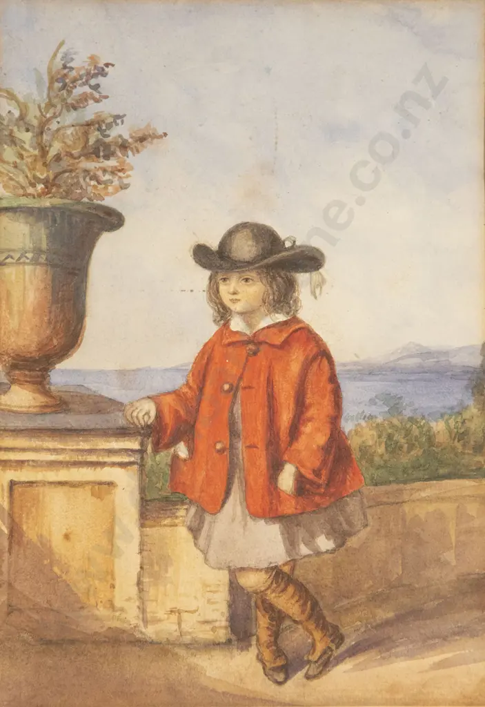 C19th European Watercolour Of A Young Girl On A Terrace Image 1++