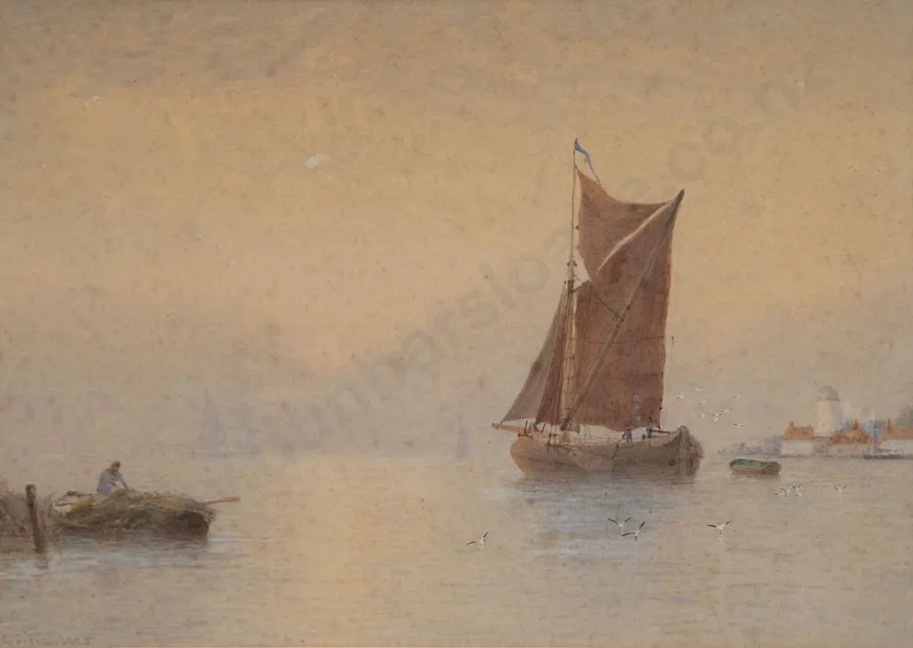 George Stanfield Walters (British 1838-1924) Fishing Boats At Dusk Image 1++