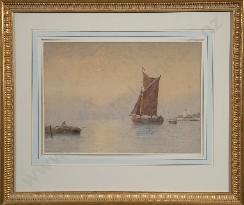George Stanfield Walters (British 1838-1924) Fishing Boats At Dusk Image 1++
