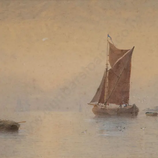 George Stanfield Walters (British 1838-1924) Fishing Boats At Dusk