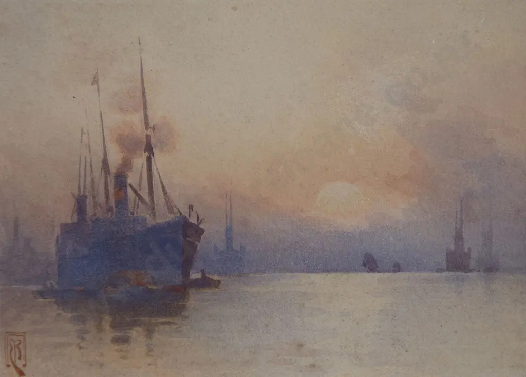 Ernest Rodgers - Shipping On The Thames At Dusk Image 1++