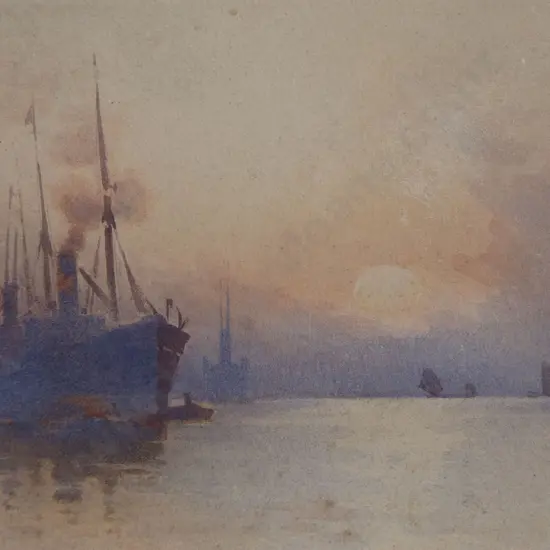 Ernest Rodgers - Shipping On The Thames At Dusk