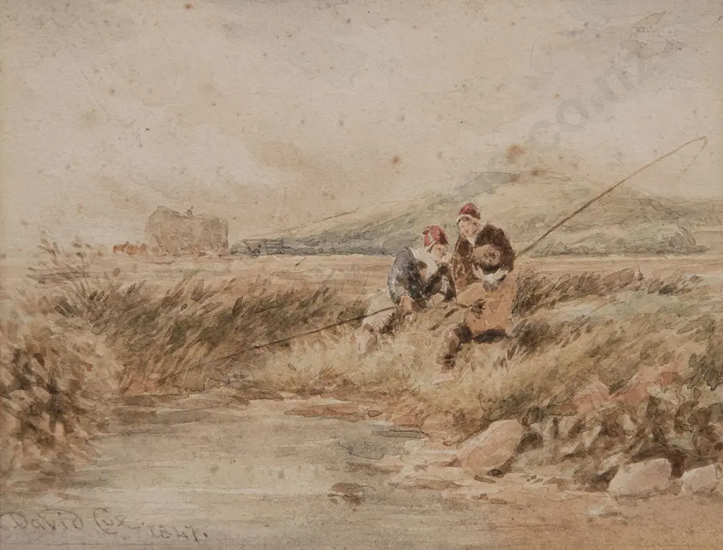 Manner of David Cox - Three Young Boys Fishing Image 1++