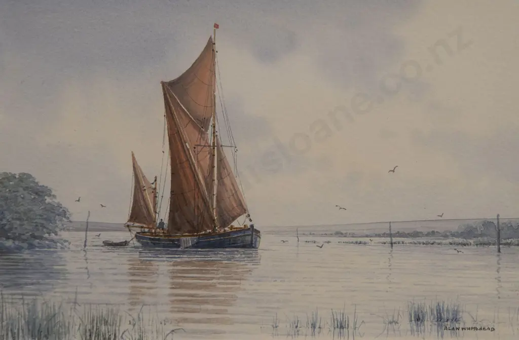 Alan Whitehead (b 1952) - Pair English Estuary Scenes With Fishing Boats Image 1++