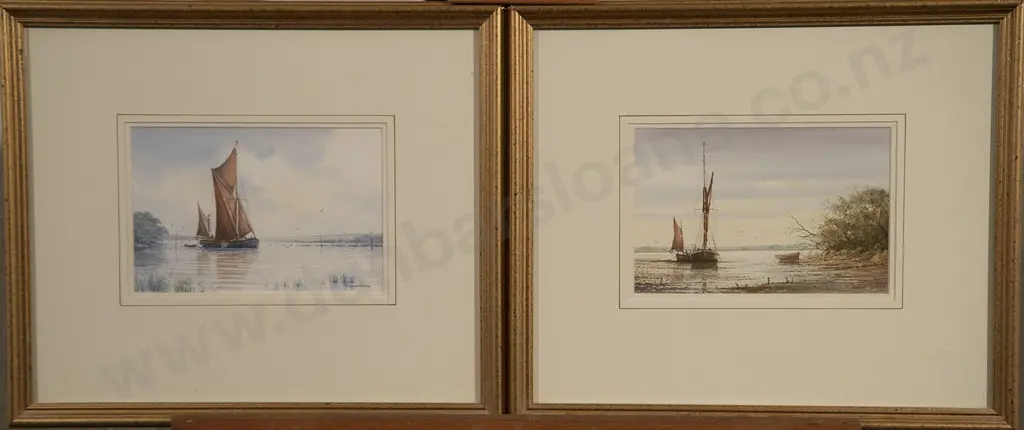 Alan Whitehead (b 1952) - Pair English Estuary Scenes With Fishing Boats Image 1++