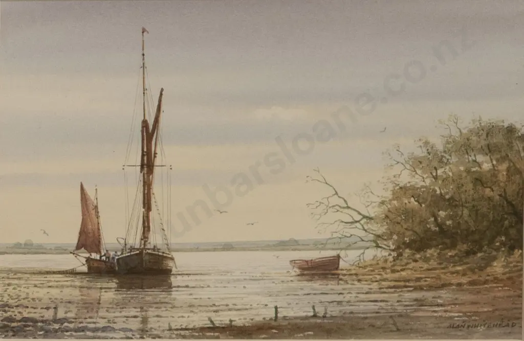 Alan Whitehead (b 1952) - Pair English Estuary Scenes With Fishing Boats Image 1++