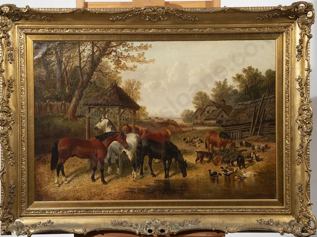 After John F Herring Jnr - English Farmstead With Horses & Farm Animals Image 1++