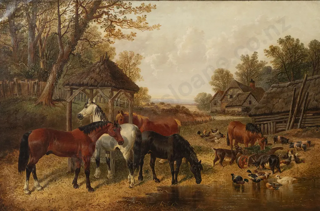 After John F Herring Jnr - English Farmstead With Horses & Farm Animals Image 1++