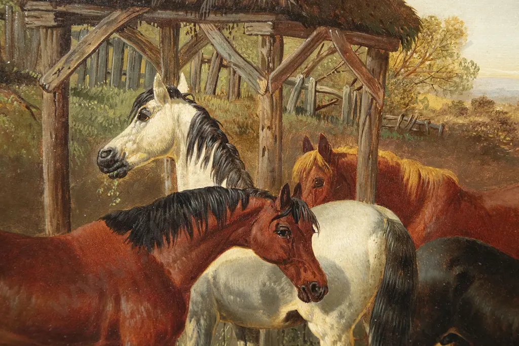 After John F Herring Jnr - English Farmstead With Horses & Farm Animals Image 1++