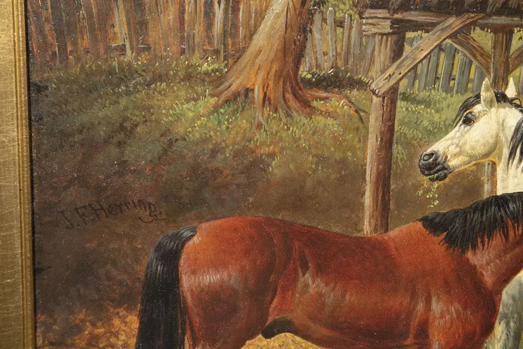 After John F Herring Jnr - English Farmstead With Horses & Farm Animals Image 1++