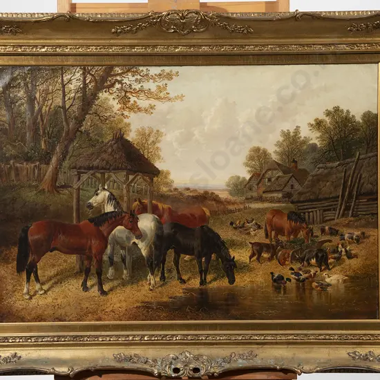 After John F Herring Jnr - English Farmstead With Horses & Farm Animals