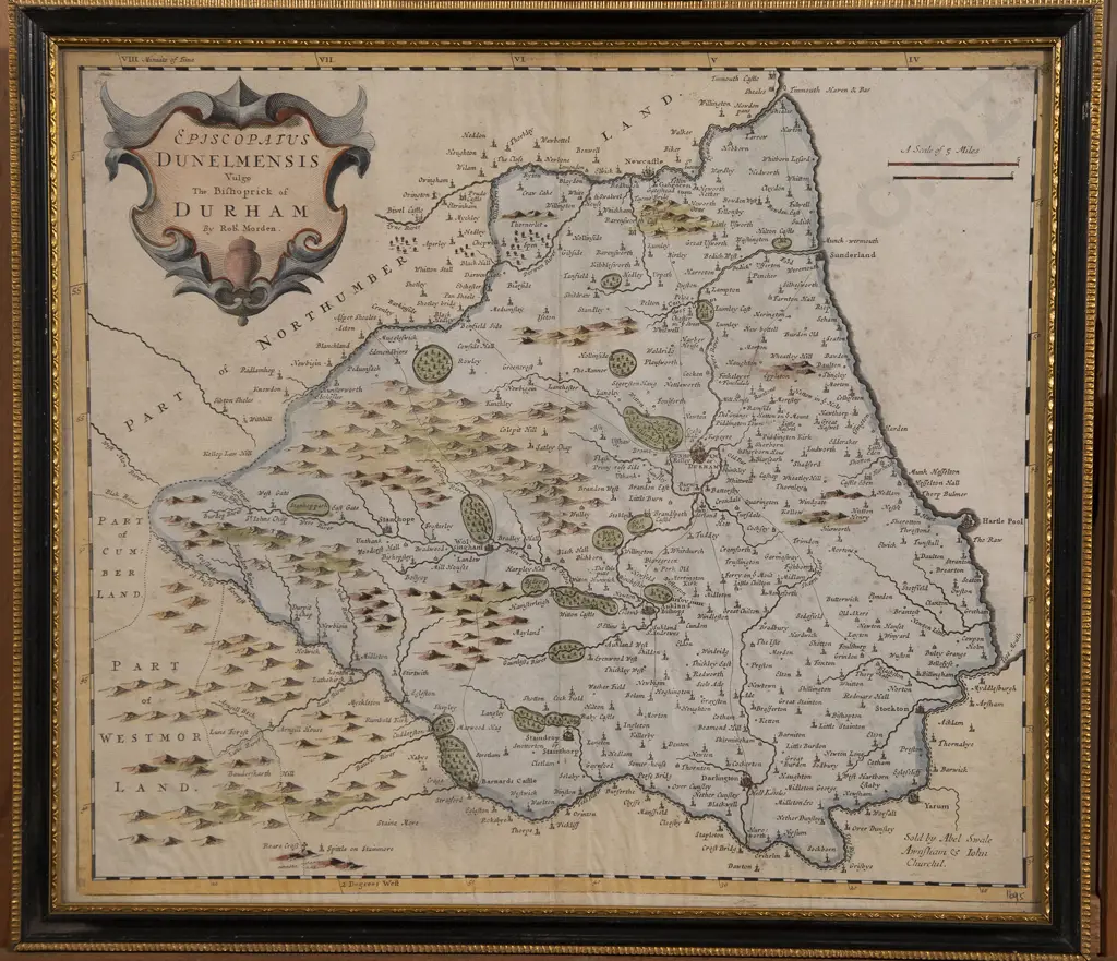 C17th Map Episcopatus Dunelmensis (Durham) By Robert Morden Image 1++