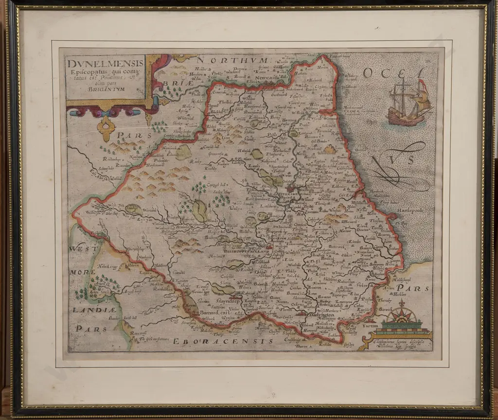 C17th Map Dunelmensis (Durham) by Saxton Image 1++
