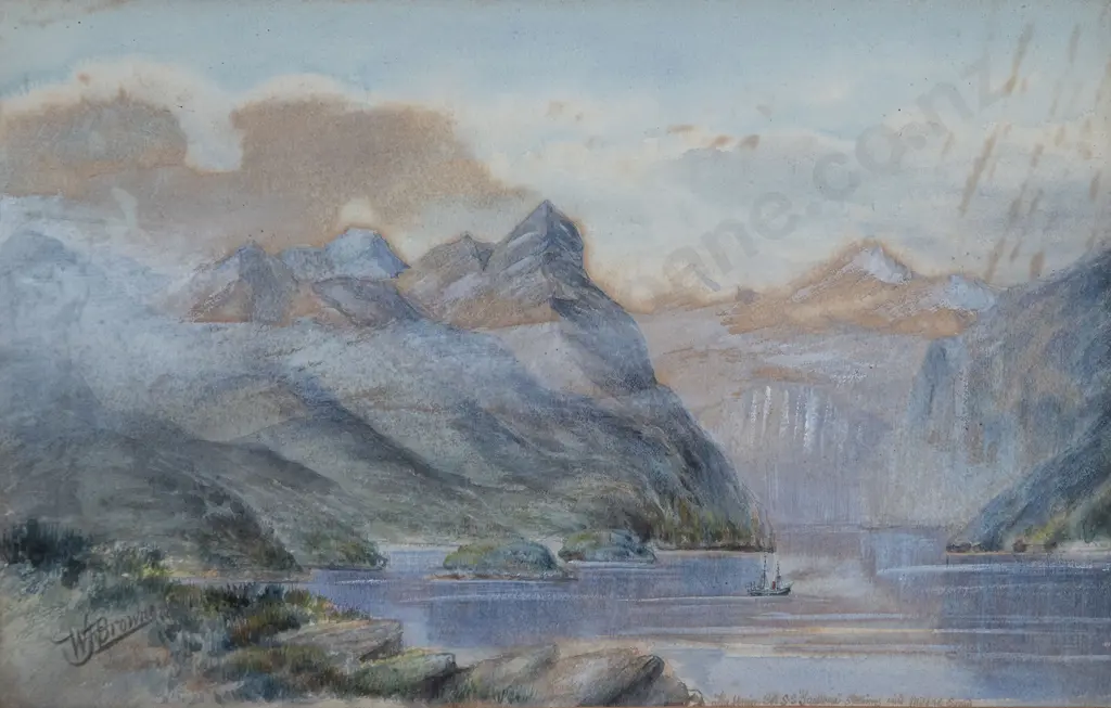 William Ferris Browne - The Union Steam Co SS Tarawera Steaming Into Milford Sound Image 1++