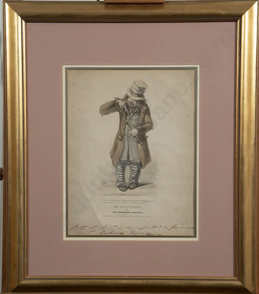 Early Victorian Lithograph of Mr Mitchell As The Wandering Minstrel Image 1++