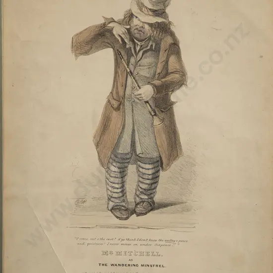 Early Victorian Lithograph of Mr Mitchell As The Wandering Minstrel