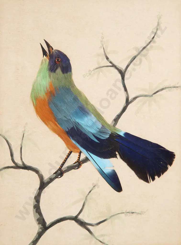 Pair Edwardian Feather Bird Pictures Image 1++