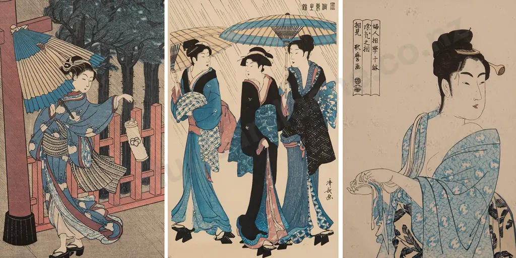 Three Japanese Woodblock Prints of Geishas Image 1++