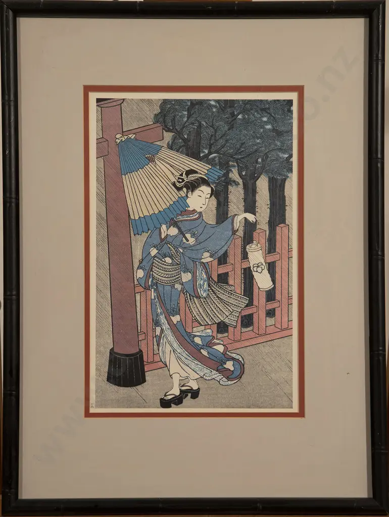 Three Japanese Woodblock Prints of Geishas Image 1++
