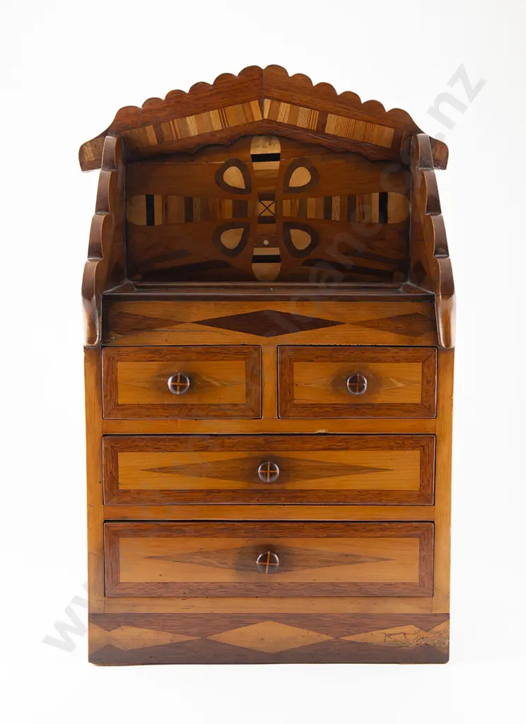 NZ Native Timbers Parquetry Inlaid Miniature Chest Image 1++