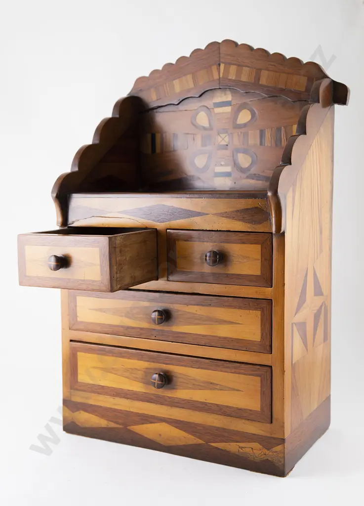NZ Native Timbers Parquetry Inlaid Miniature Chest Image 1++
