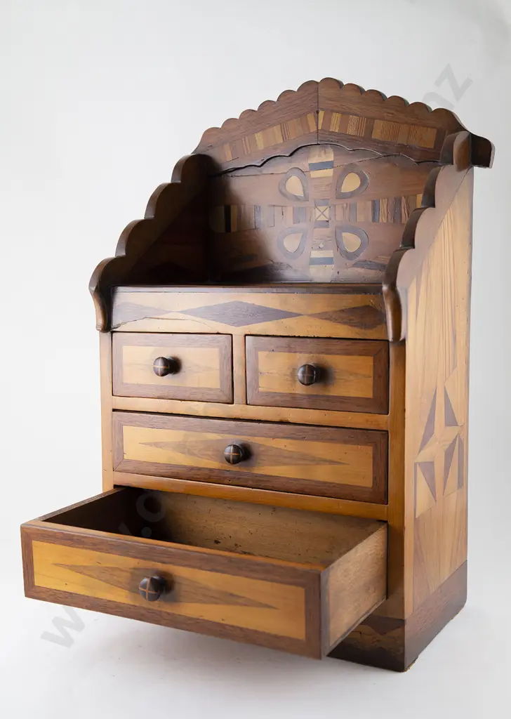 NZ Native Timbers Parquetry Inlaid Miniature Chest Image 1++