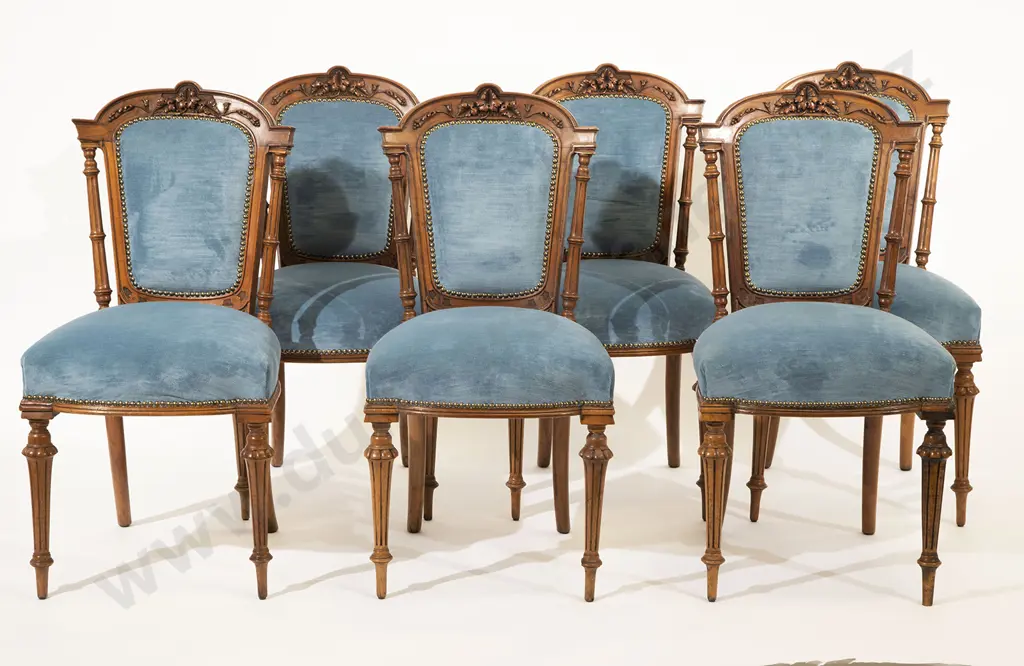 Set Six Late C19th French Walnut Dinning Chairs Image 1++