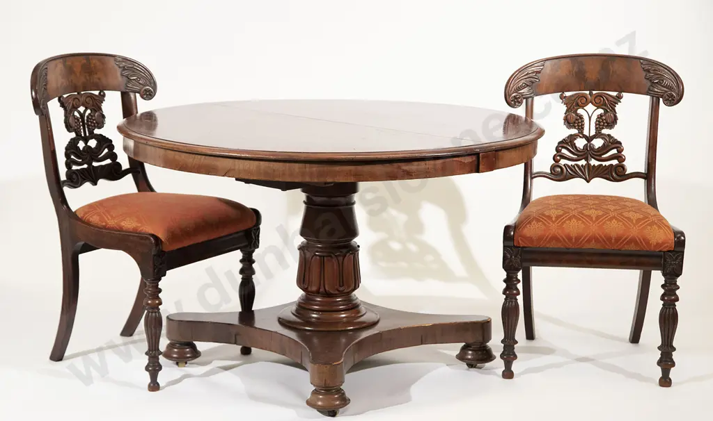 Set Eight WmIV Mahogany Dining Chairs and Extending Table Image 1++