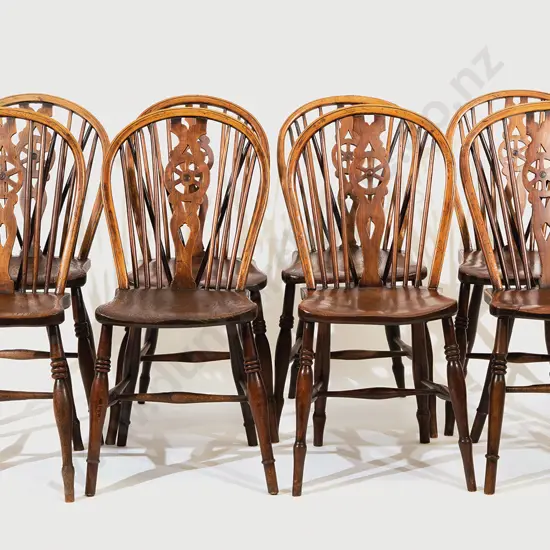 Set Eight Victorian Elm Windsor Chairs