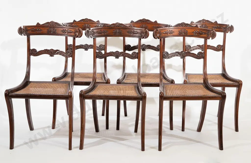 Set Six Regency Rosewood Side Chairs Image 1++