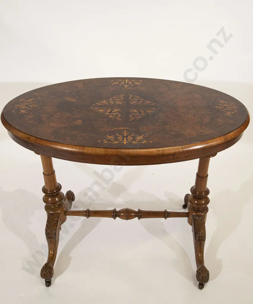 Victorian Burr Walnut & Marquetry Side Table Image 1++