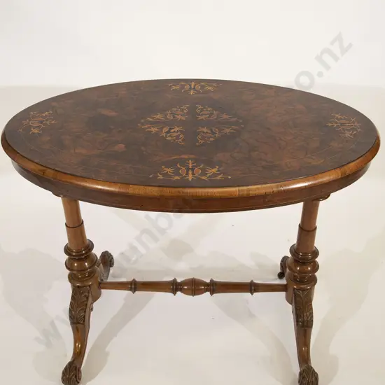 Victorian Burr Walnut & Marquetry Side Table