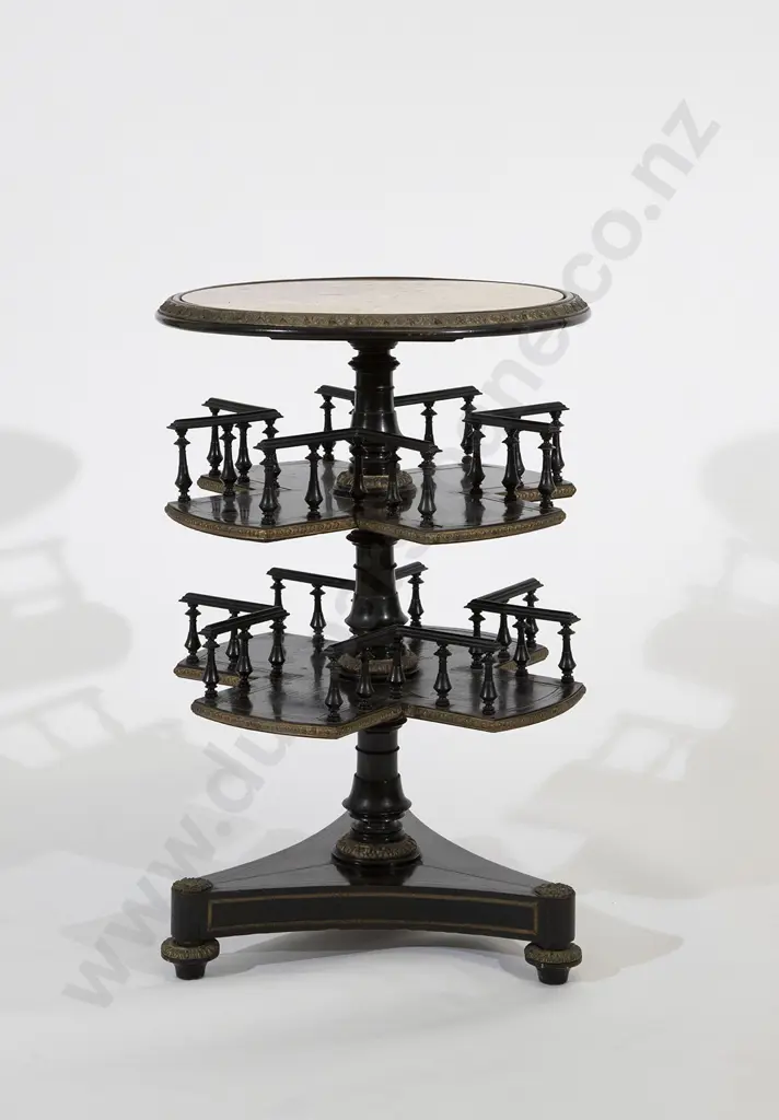 Victorian Ebonized Three Tier Rotating Library Table Image 1++