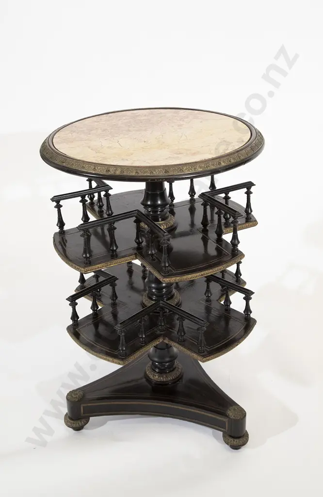 Victorian Ebonized Three Tier Rotating Library Table Image 1++