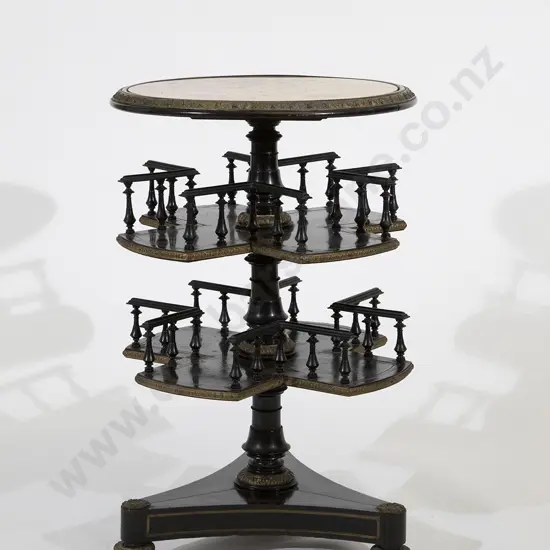 Victorian Ebonized Three Tier Rotating Library Table