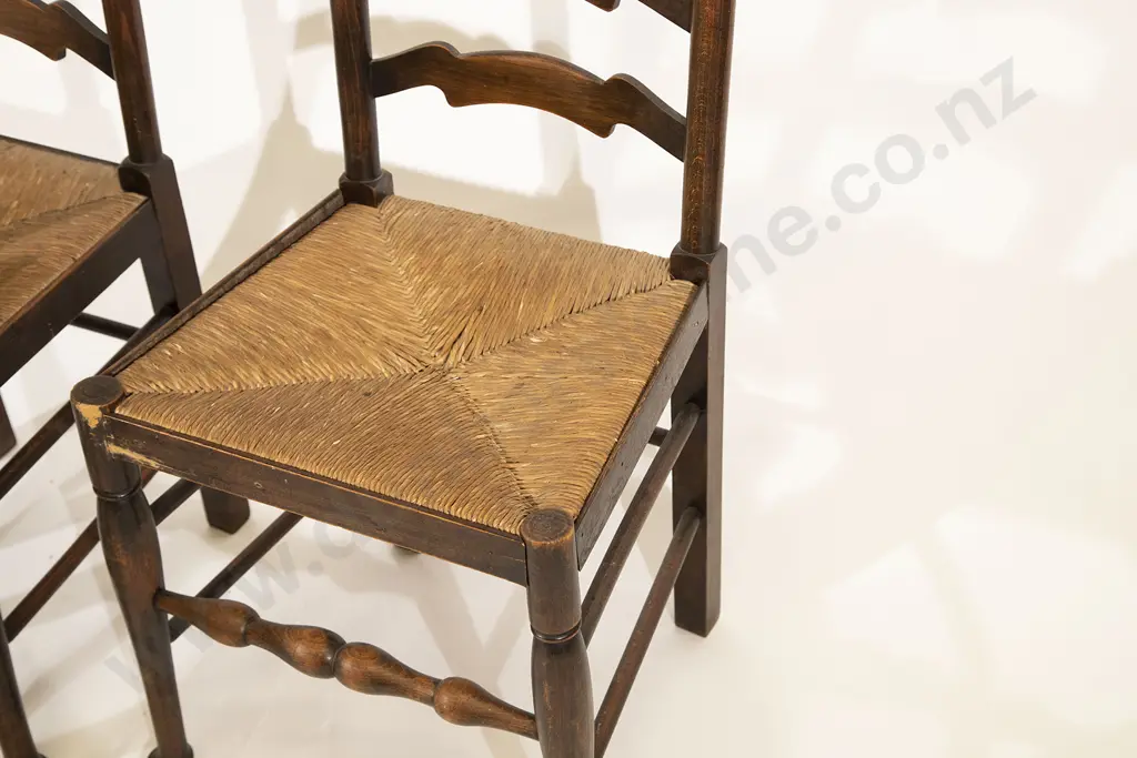 Set Four C19th Beech Ladder Back Side Chairs Image 1++