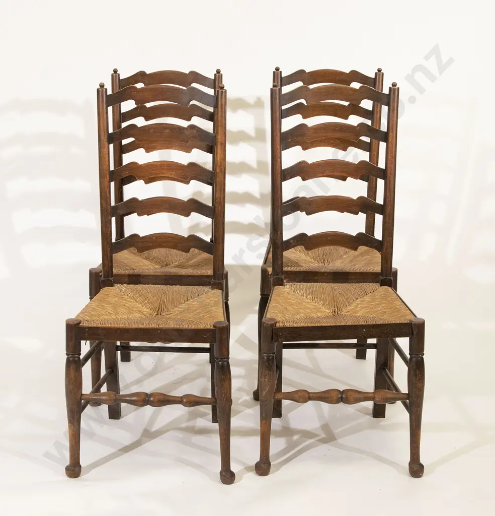 Set Four C19th Beech Ladder Back Side Chairs Image 1++
