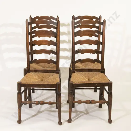 Set Four C19th Beech Ladder Back Side Chairs
