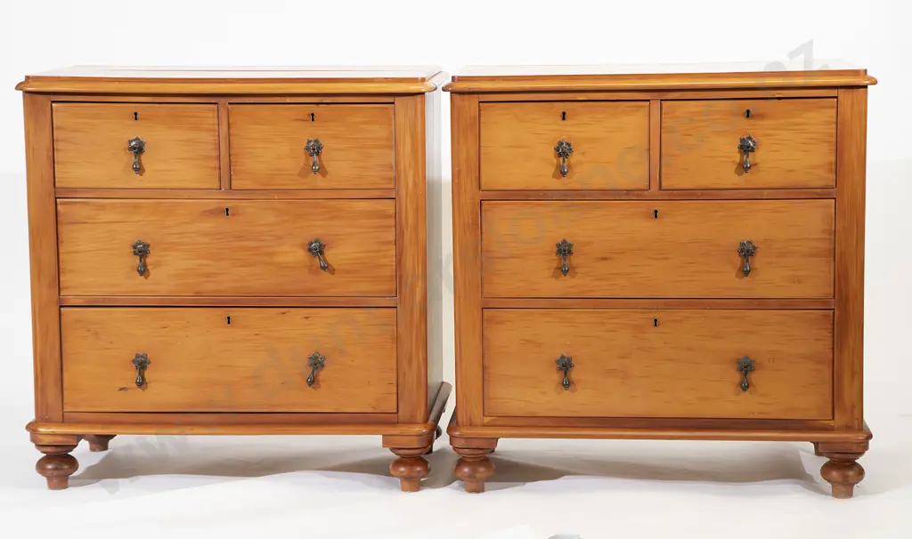 Pair NZ Colonial Kauri Flat Front Chests Image 1++