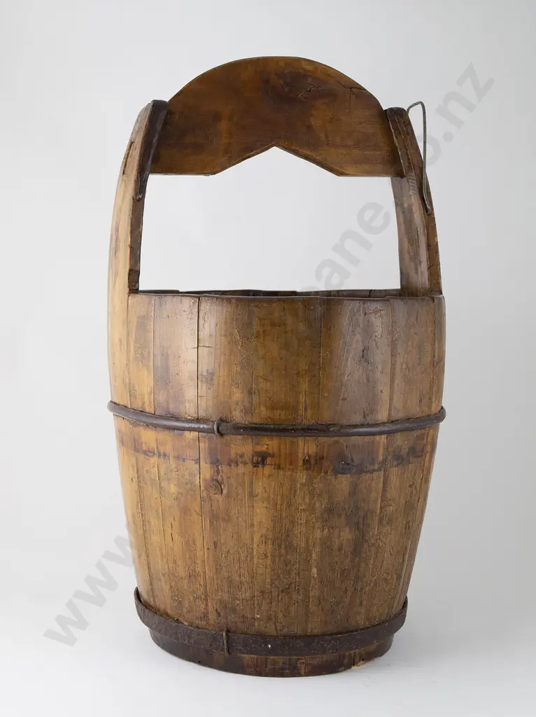 Antique Chinese Wooden & Iron Bound Water Bucket Image 1++