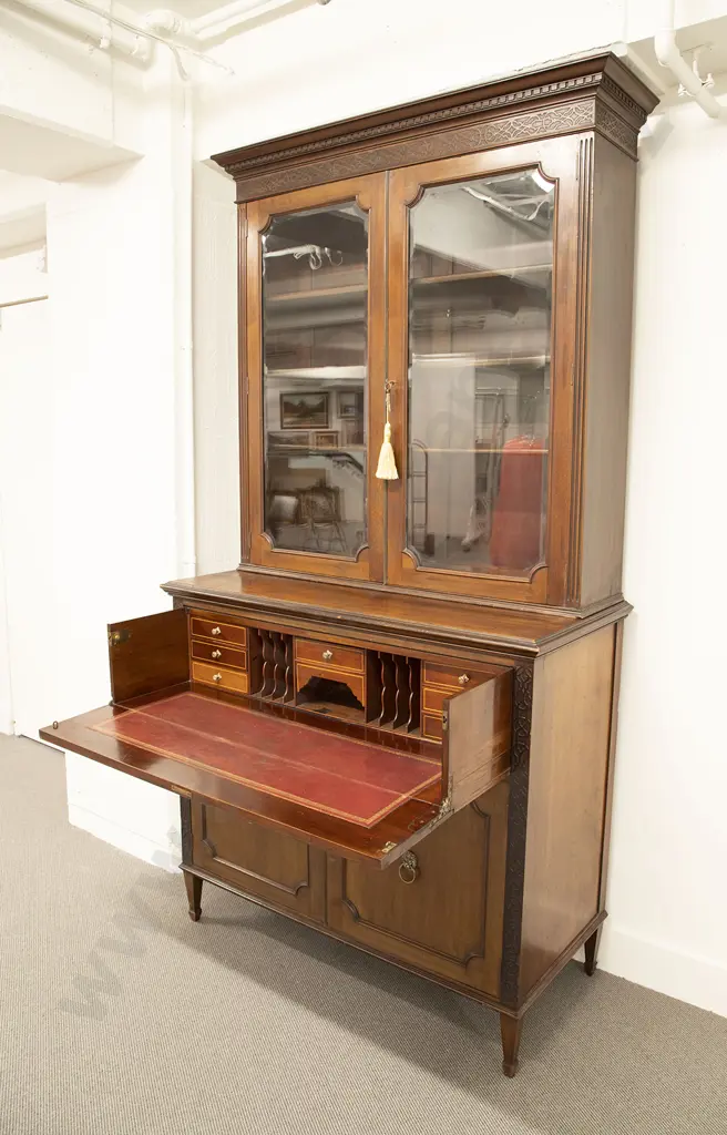 Edwardian Mahogany Secretaire Bookcase Image 1++