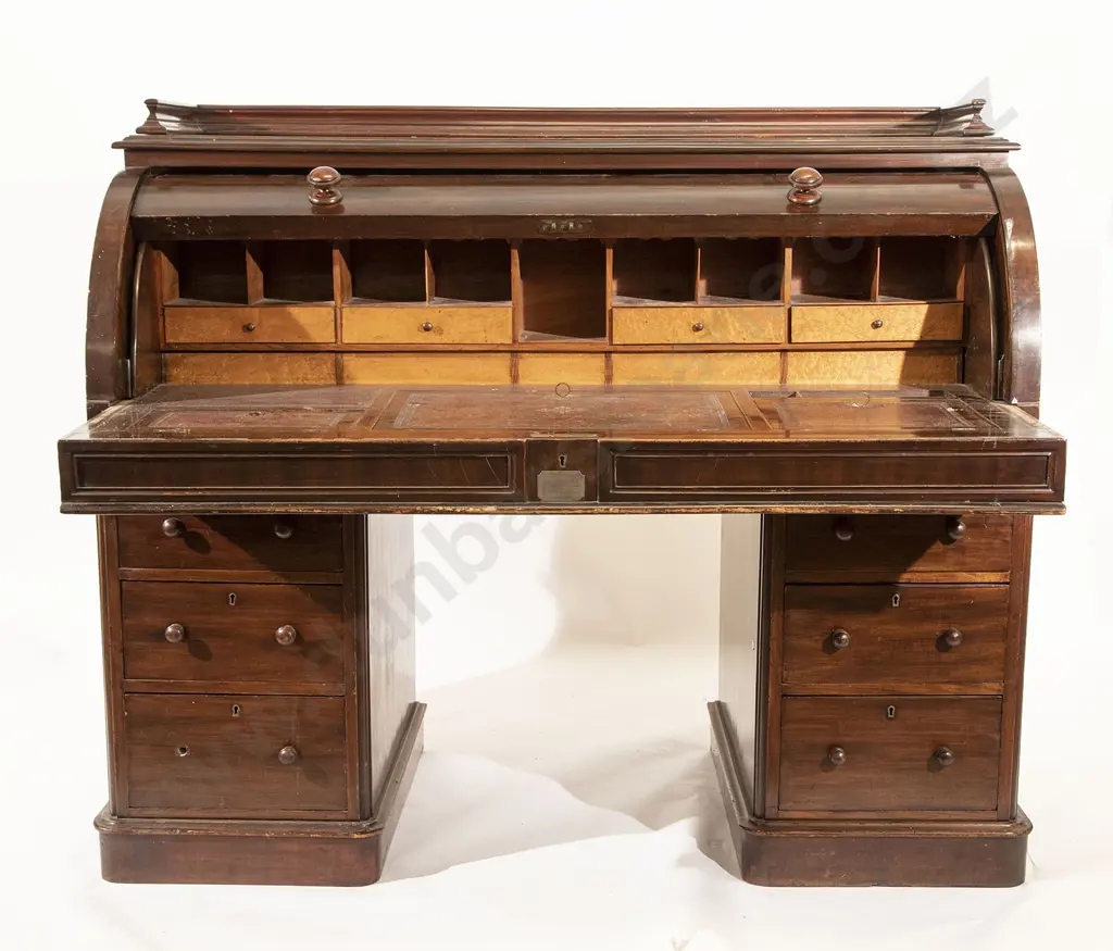 Victorian Mahogany Roll-top Pedestal Desk Image 1++