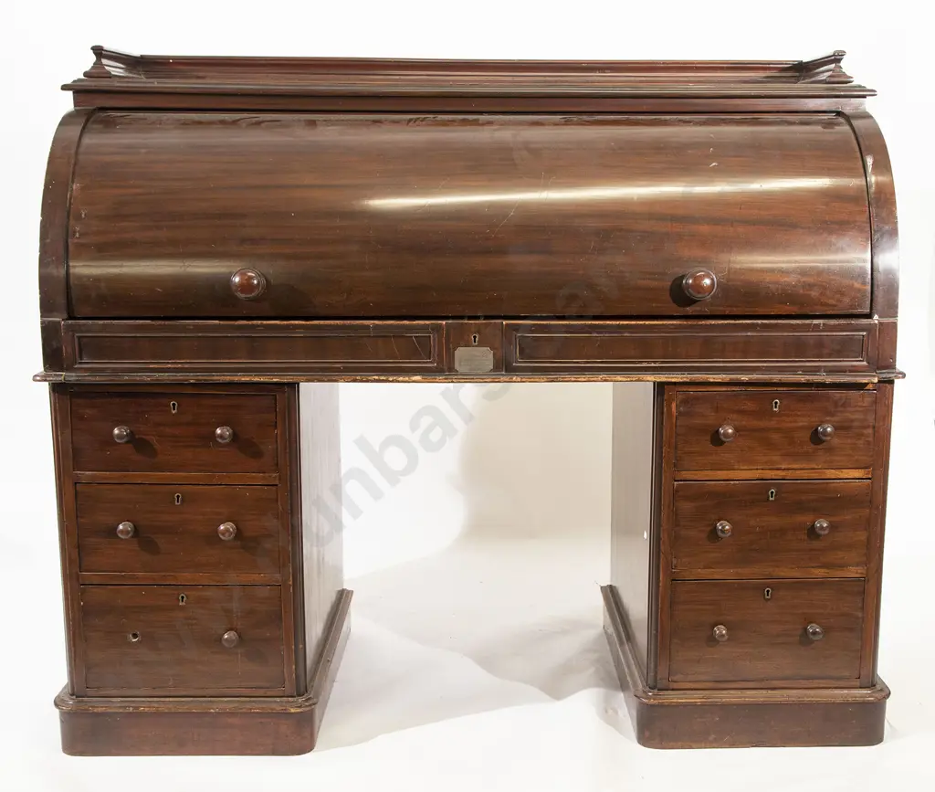 Victorian Mahogany Roll-top Pedestal Desk Image 1++