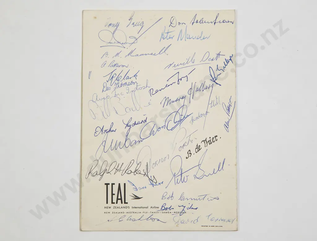 1964 Teal Airlines Breakfast Menu Autographed by Olympic Team Members Image 1++